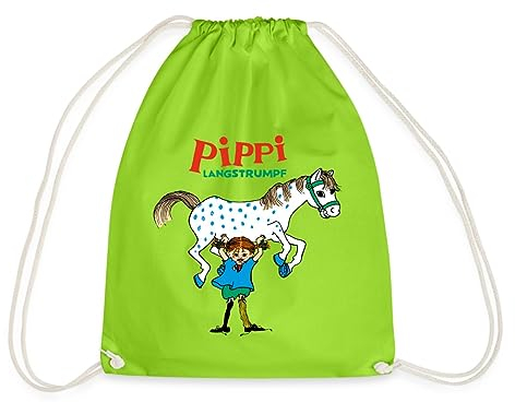 Spreadshirt Pippi Langstrumpf Pippi hebt Kleiner Onkel Turnbeutel, One size, Neongrün