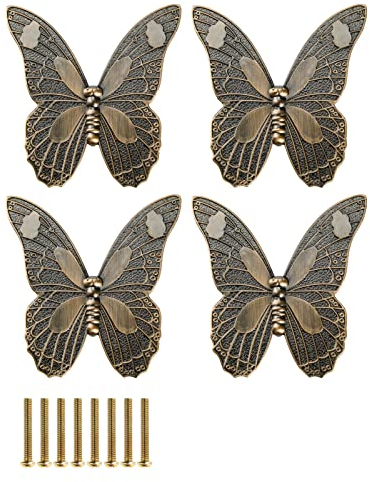 EMSea 4pcs Schmetterling Schubladengriff Kreative Schubladenknauf Schmetterlingsform Schrankknauf Griffe für Schrank Schublade Kleiderschrank Schrank Holzkiste Fall 85x80x20mm Grün Bronze