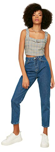 Trendyol Indigo High Waist Mom Jeans, Jeans De Las Mujeres, Indigo, 38