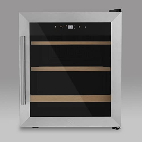 LES PETITS CHAMPS Cantina per vino 15 bottiglie di conservazione CAVC15 46L, porta in acciaio inossidabile, anti-UV, sistema termodinamico regolazione da 4°C a 18°C, silenziosa, illuminazione a LED, 2