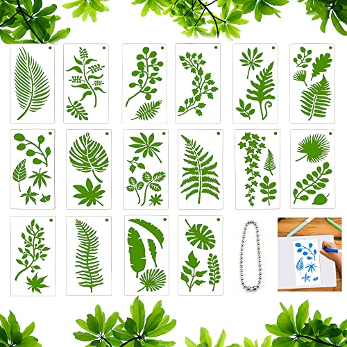 DIKEBAO 16 Stück Blätter Schablone Tropischen Blätter Malen Vorlagen Blattformen Wiederverwendbare Malschablone Dschungel Blatt Schablone 30 x 15 cm Wandmalerei Schablone für Malerei Holz DIY Deko