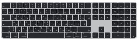 Apple Magic Keyboard mit Touch ID und Ziffernblock: Bluetooth, wiederaufladbar. Kompatibel mit Mac Computern mit Apple Chip; Russisch, Schwarze Tasten