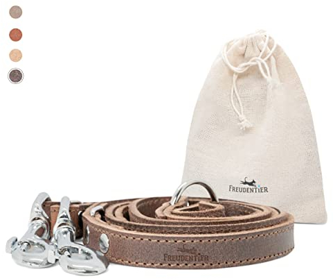 FREUDENTIER Hundeleine 2m aus zertifiziertem Leder - Verstellbare Führleine - Handmade in EU - Hundeleine Grosse Hunde, mittelgroße & kleine Hunde - Lederleine (Dark Chocolate, 16mm breit)