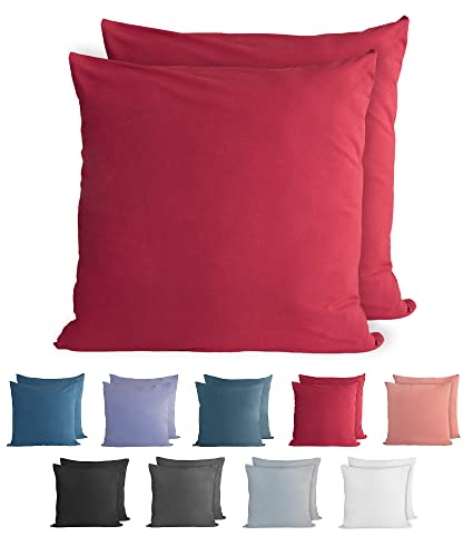 Komfortec 100% Baumwolle Kissenbezüge 2er Set 50x50 cm, Superweicher Premium Jersey Kopfkissenbezug 150 g/m², Kissenhülle, Aurora Rot