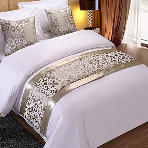 Biikoon Camino de Cama de Hotel, Protector de Cama, Bufanda de Cama, Patrón de Flores, Tapete Acolchado para Cama de Matrimonio, Decoración para Pies de Cama, para Dormitorio, Plata, 210 X 50 Cm