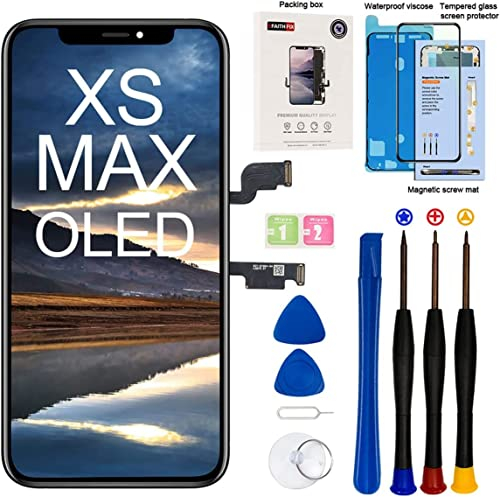 EFaith für iPhone XS Max Display Ersatz Bildschirm 6,5 Full HD Touch Screen Display Digitizer Montage mit Reparaturset Werkzeug + Bildschirmschutz + wasserdichte Dichtung + Gehärtetes Glas (OLED)