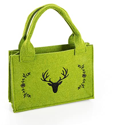 Logbuch-Verlag Kleine grüne Geschenktasche Filz 21 x 14 x 6 cm Hirsch Motiv bayerisch Verpackung Geschenk