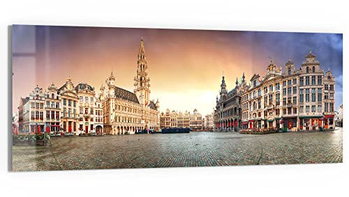 DEQORI WTD - Cuadro de cristal acrílico (125 x 50 cm), diseño de Grand Place por la mañana