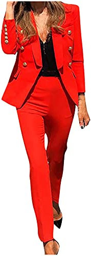 Masrin Hosenanzug Damen Elegant 2 teiler Einfarbig Formell Hosenanzüge Hose & Blazer Kombinationen Anzugjacke Bürojacke Anzughose OL Pendler Kostüm Business Arbeitsanzug Professionelle Kleidung