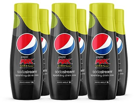 Sodastream Pepsi MAX Lime Fizzy Water Flavouring Syrup, Sugar Free Soda Syrup, Zero Sugar Pepsi Flavour, 6 x 440ml Multipack, Home Soda, Flavoured Sparkling Water, Drink Mix, Makes Approx 54L