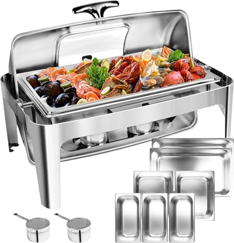 13 QT Roll Top Chafing Dish for Buffet, Chafing Dishes with Glass Window