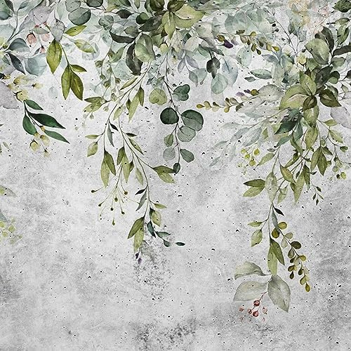 Muralo Fototapete Vlies 3D, Blätter, Beton-Optik, Kunstdruck - 180x120 cm | Beeindruckendes 3D-Design, hochauflösender Druck - ideal für Wohnzimmer und Schlafzimmer, Ein außergewöhnliches Raumerlebnis