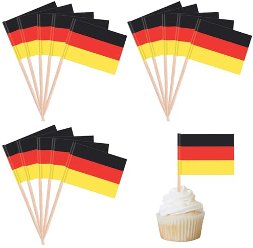 100 Stücke Deutsche Flagge Kuchen Toppers,Rot Schwarz Gelb Cupcake Picks Flagge Dessert Flaggen Für National Day Party, Ethnische Partei-Party Geburtstag Hochzeitsfeier Tisch Dekoration