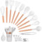 Helterfolg Utensilios Cocina de Silicona, 29 piezas juego de utensilios de cocina de silicona de con soporte para utensilios, mango de madera antiadherente resistente al calor (Blanco Crema)