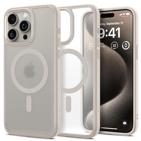 Spigen Ultra Hybrid MagFit Case for iPhone 15 Pro Max, Compatible with MagSafe Accessories - Frost Natural Titanium
