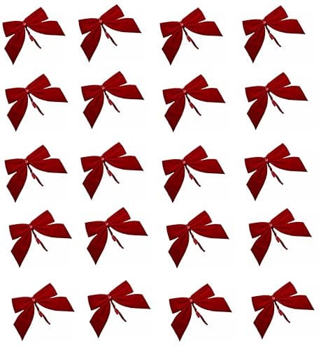 20x Red VELVET BOWS Christmas Tree Decoration Tinsel 6cm Bow Baubles Craft Make