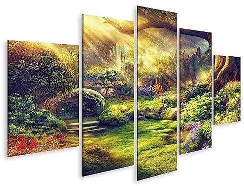 islandburner Prime Bild auf Leinwand Magisches Märchenhaftes Baumhaus Hobbit Wald Land Sonnenschein Gar Bilder Wandbilder Poster
