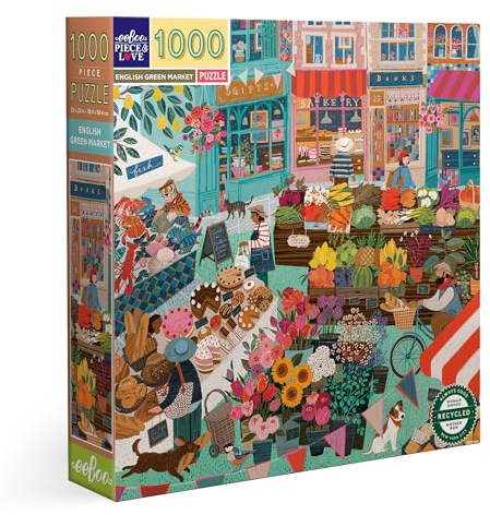 eeBoo English Green Market 1000 Teile aus Recycling-Karton, bunt, auf dem Dorfmarkt, PZTEGM