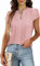 Teesho Camicia da Donna Manica Corta Elegante Camicetta Scollo a V Piegheggiato Front Work Tops Camicie Tunika Top (Rosa/M)