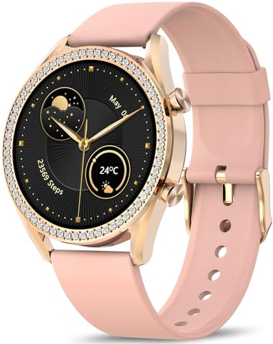 BRIBEJAT Smartwatch Donna con Chiamate, 1.27 Touchscreen Orologio Smartwatch, 123+ Modalità Sport, Tracker Fitness Piccolo con SpO2 Sonno, Impermeabile IP68 per Android iOS, Oro Rosa