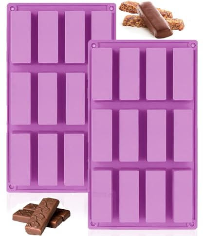 Large Rectangle Granola Bar Silicone Mould,2PCS Chocolate Bar Moulds Cereal Bar Energy Bar Maker Mould for Baking Bread Brownie Cheesecake Butter Soap (12 Cavity)