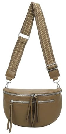 ITALYSHOP24 Damen Tasche Umhängetasche Brusttasche Muster Gürtel Bauchtasche Crossbody Gürteltasche Hüfttasche Crossover Bodybag Schultertasche Handytasche Leder Optik Dunkeltaupe M