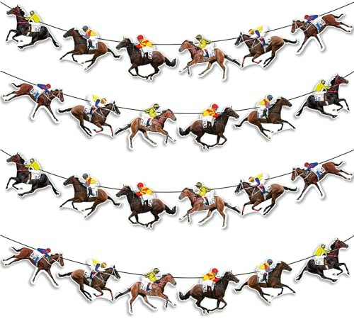 Grand National Horse Racing Decorations - 4pcs Cowboy & Cowgirl Party Banners, Race Night & Festival Celebration Bunting