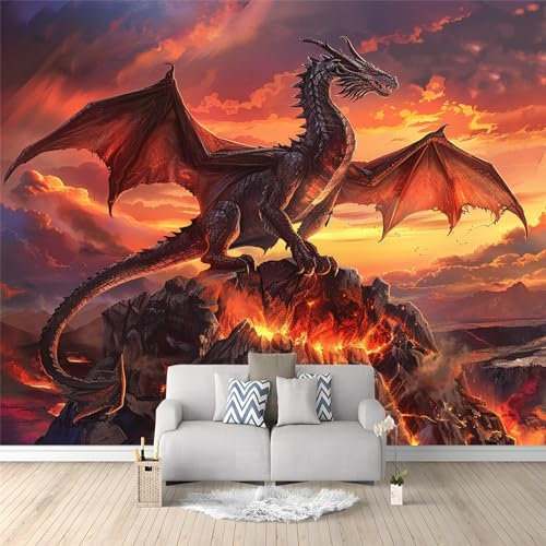 Volcano Animal Dragon Photo Wallpaper 200 x 140 cm Removable Photo Mural for Nursery Bedroom Living Room Art Home Decor Wall Mural Decoration