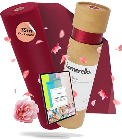 HOMERELLA® Tischläufer Rot [30cm x 35m] - Vlies Tischläufer Rolle - Table Runner Tischband - Tischläufer Stoff - Tischläufer zu Geburtstag, Hochzeit, Weihnachten, Taufe & Konfirmation - Dekoration