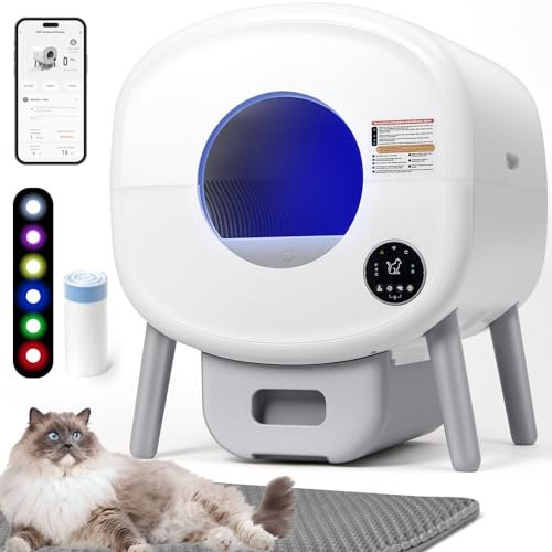 Lettiera per gatti autopulente: lettiera automatica extra large per più gatti con tappetino, robot per lo smaltimento dei rifiuti inodore con controllo tramite app, luce ambientale