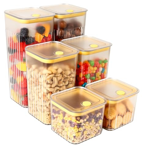 Kulamo 6 Pezzi Contenitori Ermetici per Alimenti da Cucina, Conservare Alimenti in Plastica con Coperchio, Senza BPA, per conservare pasta, cereali, farina, frutta secca