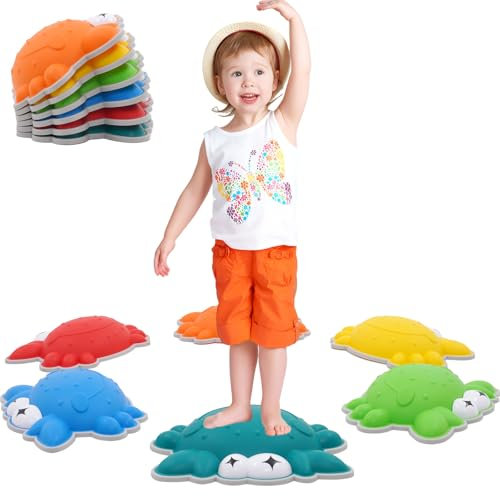 Forroby 6PCS Sensory Balance Stepping Stones Kids Toddler,Garden Stepping Stones kit,Outdoor Play Equipment,Obstacle Course Indoor,Exercise Games,Balance Toys,Gift for Boys Girls,Crab
