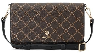 Nine West Damen Lockup 9s Phone Wallet Crossbody etta, Tote, geldbörse, AVA, Tasche, Designer, braun/schwarz