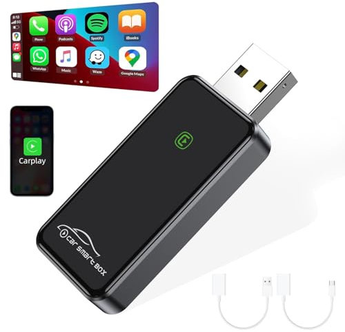 CarPlay Adaptador inalámbrico para iPhone, 2024, convertidor de CarPlay con Cable, Plug and Play, sin latencia para Coches a Partir de 2015 y iPhone iOS 10+, Color Negro