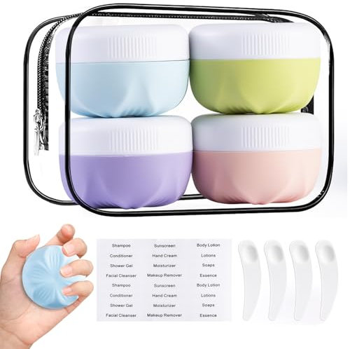 Lot de 4 Récipients de Voyage sans BPA – Pots à Crème en Silicone Anti-Fuite 30ml, Contenants Approuvés par la TSA pour Cosmétiques et Articles de Toilette