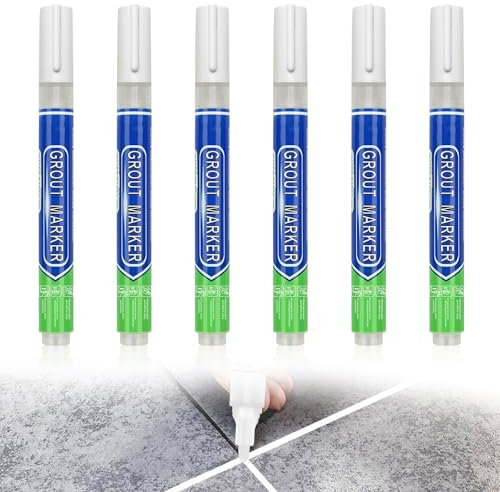 Grout Pen White, 6 PCS Ceramic Tile Grout Pen, Wall Repair Tiles Pens, Tile Grout Reviver Pens, Grout Restorer Marker Repair Pens for Wall, Floor, Bathroom, Kitchen