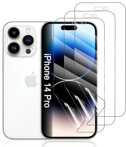 Hhfcryst Hydrogel Protective Film for iPhone 14 Pro, 3 Pieces HD Transparent Soft TPU Screen Protectors (Not Tempered Glass)