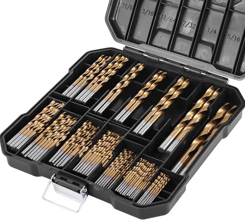 ROGAPER 99Pcs Titanium Coated Drill Bit Set, 135° Tip High Speed Steel, Twist Drill Bit Kit for Iron, Aluminum, Copper, Wood, Plastic, with Hard Storage 1/16-3/8