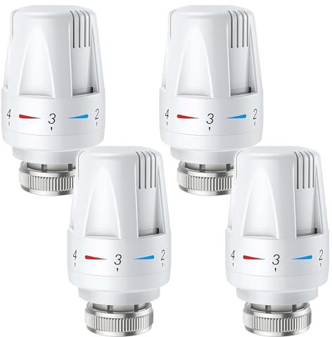 Bettinay 4 Pcs White Thermostatic Radiator Valve Head, Radiator Knob Replacement, Universal TRV Valves Head Thermostat M30 X 1.5 for Home Office
