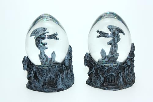 Cornelißen Glitzerkugel Drache grau 2fach Tier Schnee Miniatur Schüttel Glas Kugel