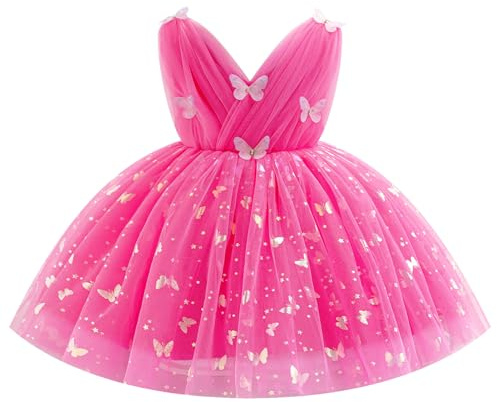 IDOPIP Bébé Fille sans Manches V - Neck Tulle Tutu Robe Princesse Fleur Fille Robe Bow élégant Anniversaire Célébration Formelle Party Robe De Bal