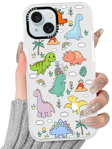 Yirlbey Transparent HandyHülle für iPhone 15 Cartoon Hülle, Aesthetic Muster Dinosaurier Design Mädchen Geschenk Schutzhülle, Silikon TPU-Rahmen Harter PC-Rückseite Case Cover für iPhone15 6,1