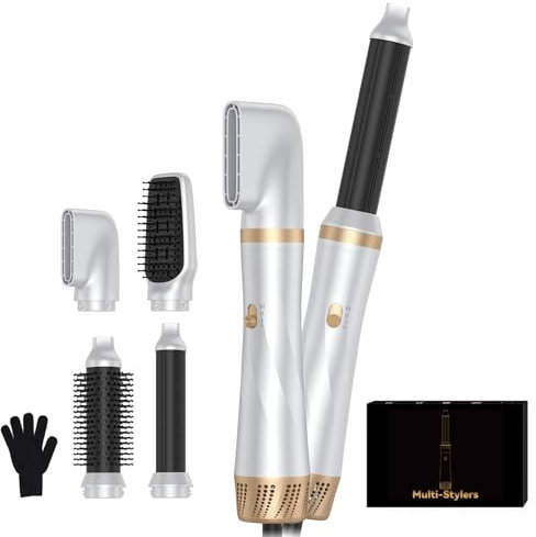 5 in 1 Air Styler – Magic Styler - Hair Dryer Brush – Multi use Styling Appliances - Thermal Wrap - for Curling, Straightening, Volumizing and Drying – Hair Curler – Ionic Technology (White)