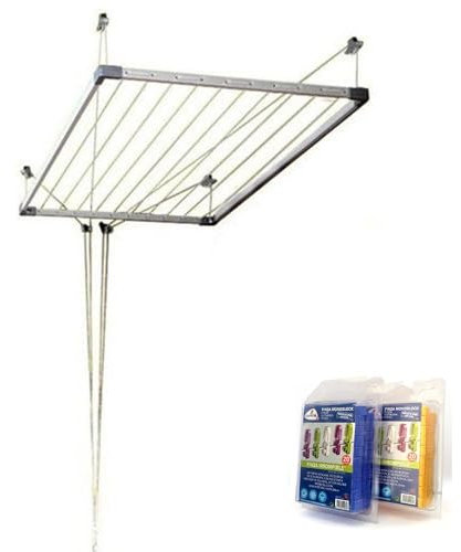 Bricolemar Tendedero de Techo Extensible Cuncial, 100-160 cm, Aluminio Anodizado, con 40 Pinzas Monoblock