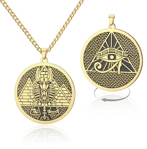 VASSAGO Ägyptische Mythologie-Halskette, Edelstahl Anubis-Auge des Horus Pyramiden-Medaillon Amulett Schutz ägyptischer Schmuck für Männer und Frauen