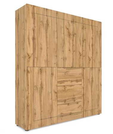 Itamoby Hochschrank mit 5 Türen/3 Schubladen 150 x 35 x 165 cm Elios Eiche Natur