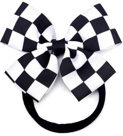 BOXOB Stirnband mit Schleife und Karierter Flagge im Rennsportstil, Elastisch Schleifenclips für Damen Schwarz-Weiß Kariertes Haarband für Rennsport-Mottopartys Sportveranstaltungen Halloween