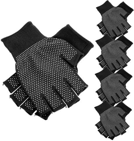 TOBBOMEY 5paare Fingerlose Arbeitshandschuhe Aus Polyester Und Pvc Rutschfest An Handfläche Und Fingerspitzen Atmungsaktiv Für Bau Autoreparatur Und Heimwerker Bequeme Winterhandschuhe