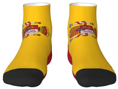 DUWAA Calcetines deportivos transpirables para hombre con estampado de bandera de España, cómodos y transpirables para correr, 2 negro-2, talla única