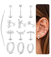 Adramata Helix Piercings Chirurgenstahl Ohrringe Piercing Set Gewindeloses Einstecken Flatback Ohrstecker Labret Medusa Nasenpiercing Knorpel Ohrringe Damen Gold Silber Conch Tragus Piercing Ohr